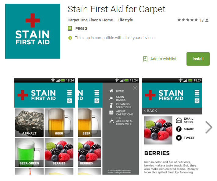 zrzut ekranu aplikacji Stain First Aid for Carpet